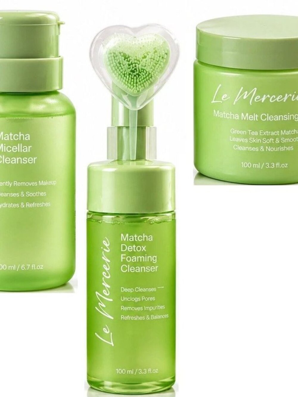 Le Mercerie Matcha 3-Pc Cleansing Set: Balm + Micellar + Foaming Cleanser